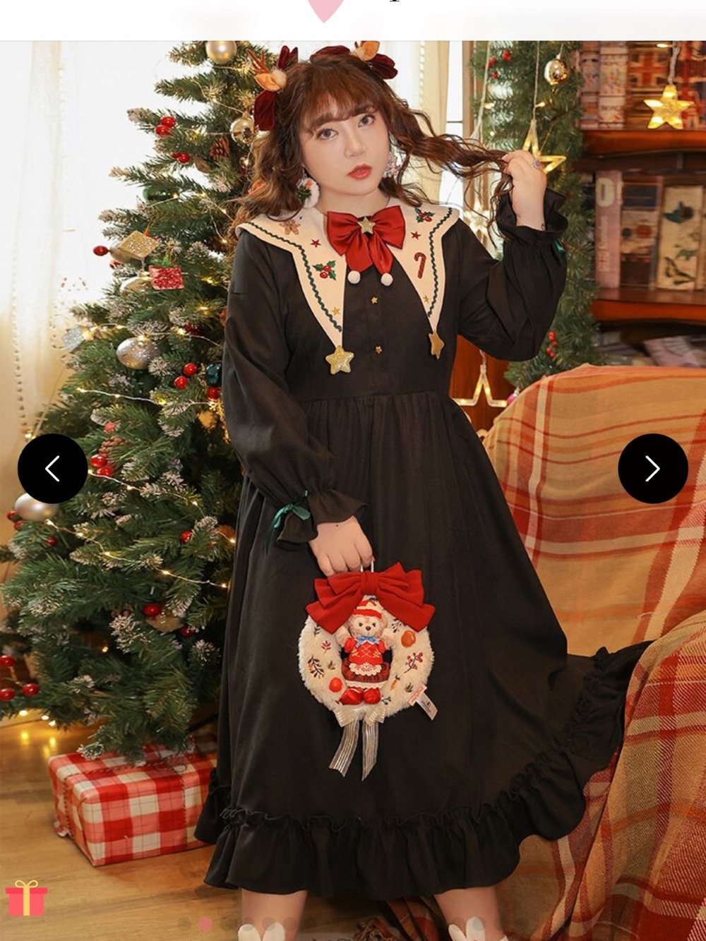 Hard Candy - Black Christmas Sailor Collar Dress with Red Bow - Plus Size